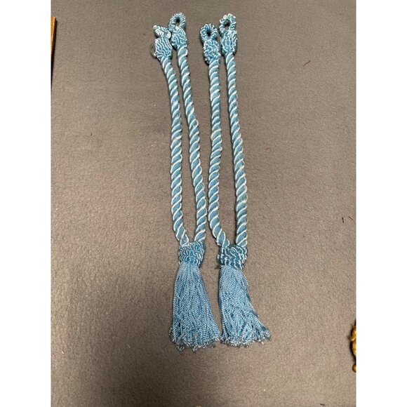 Decorative Curtain Tie Backs Set Of 2 Twisted Rope with Tassels 12" Long Blue - Picture 7 of 11